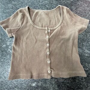 Brandy Melville Taupe Button-Down Ribbed Top